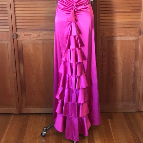 Jessica McClintock Vintage Victorian Lolita Fuchsia Ruffle Train Evening Gown L - Picture 7 of 8